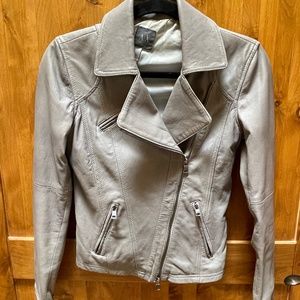 Armani Exchange Grey Lamb Leather Moto Jacket. Size XS